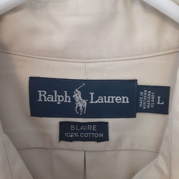 Ralph Lauren Adult Mens L Beige Blaire Long Sleeve Button Up Shirt 100% Cotton - Picture 5 of 11